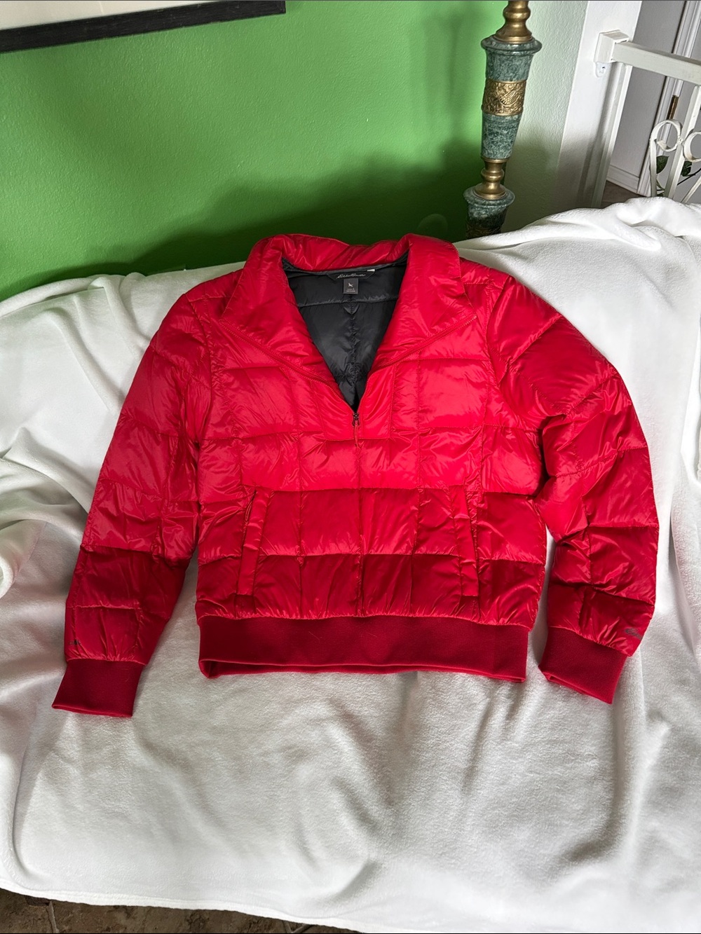 Eddie Bauer Red Quilted Puffer Bomber Jacket